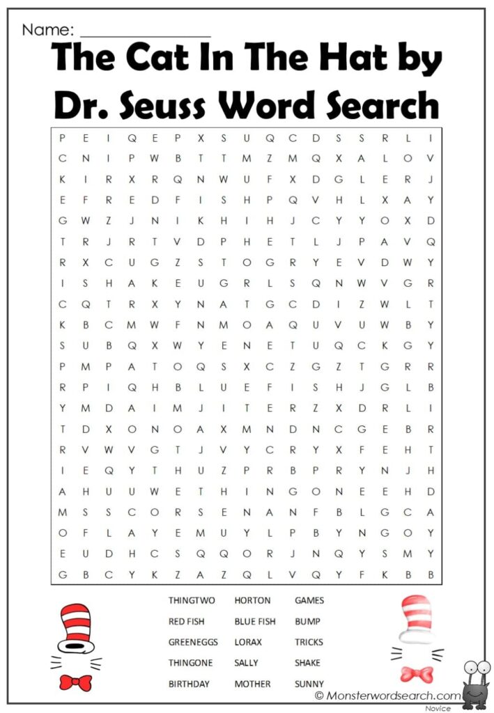 The Cat In The Hat By Dr Seuss Word Search Monster Word Search - Word ...
