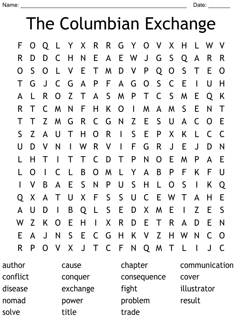 The Columbian Exchange Word Search WordMint