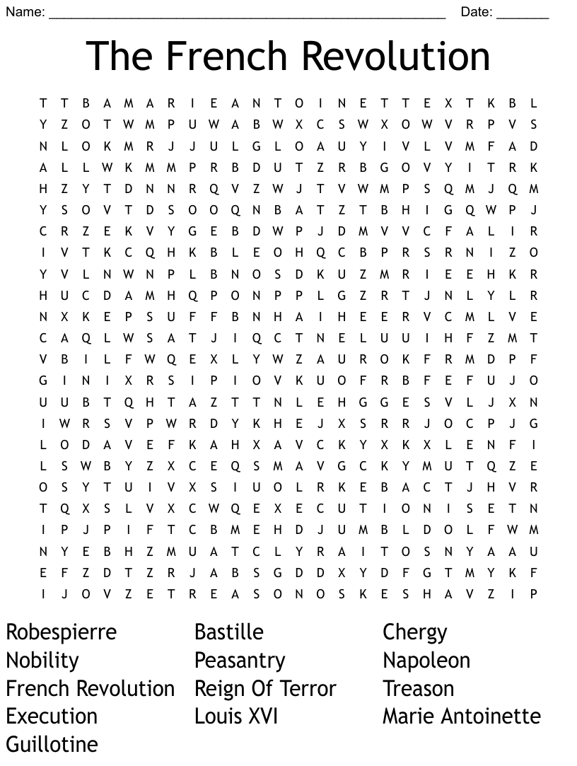 The French Revolution Word Search WordMint