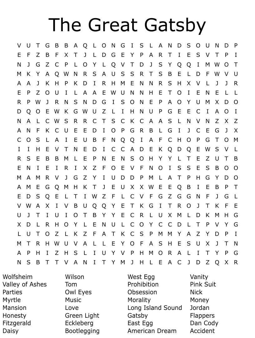 The Great Gatsby Word Search WordMint