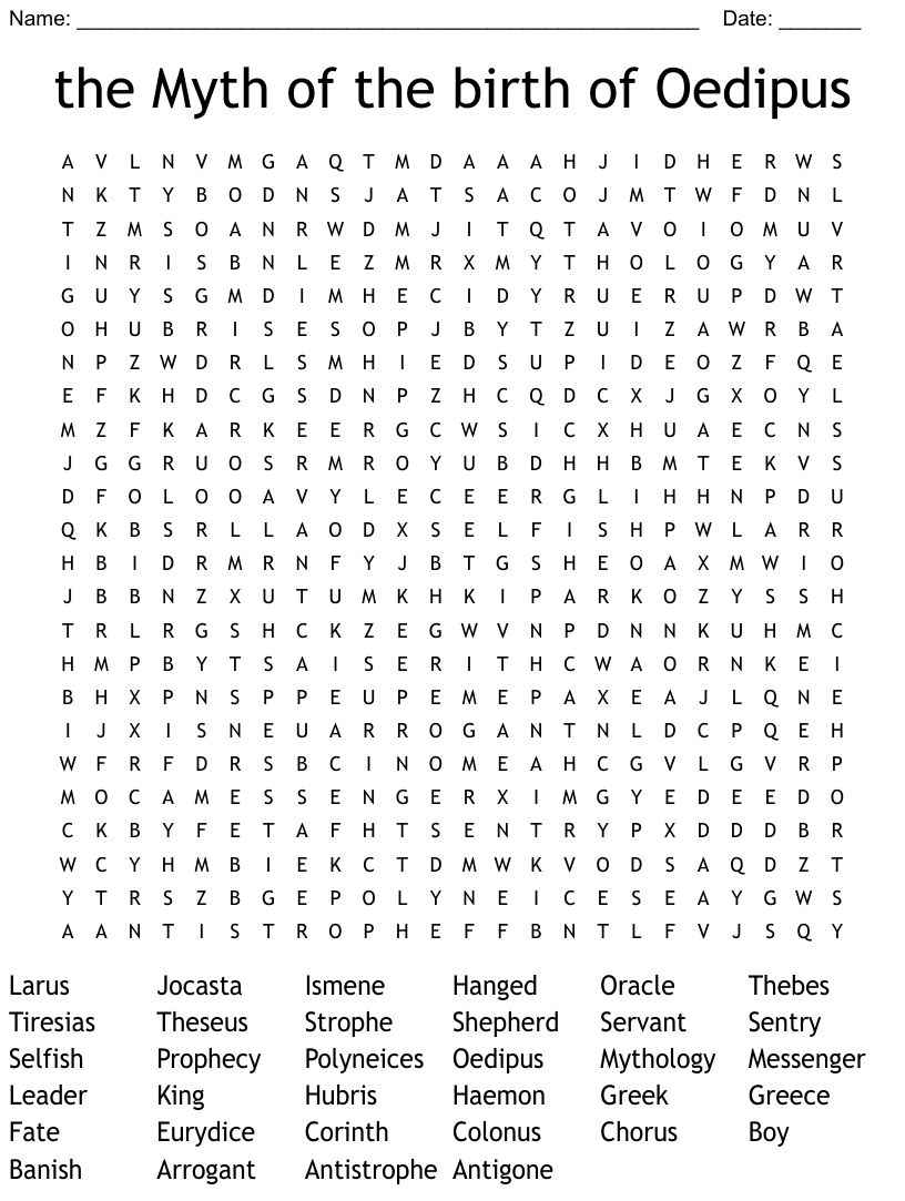Oedipus Word Search 1 Answers