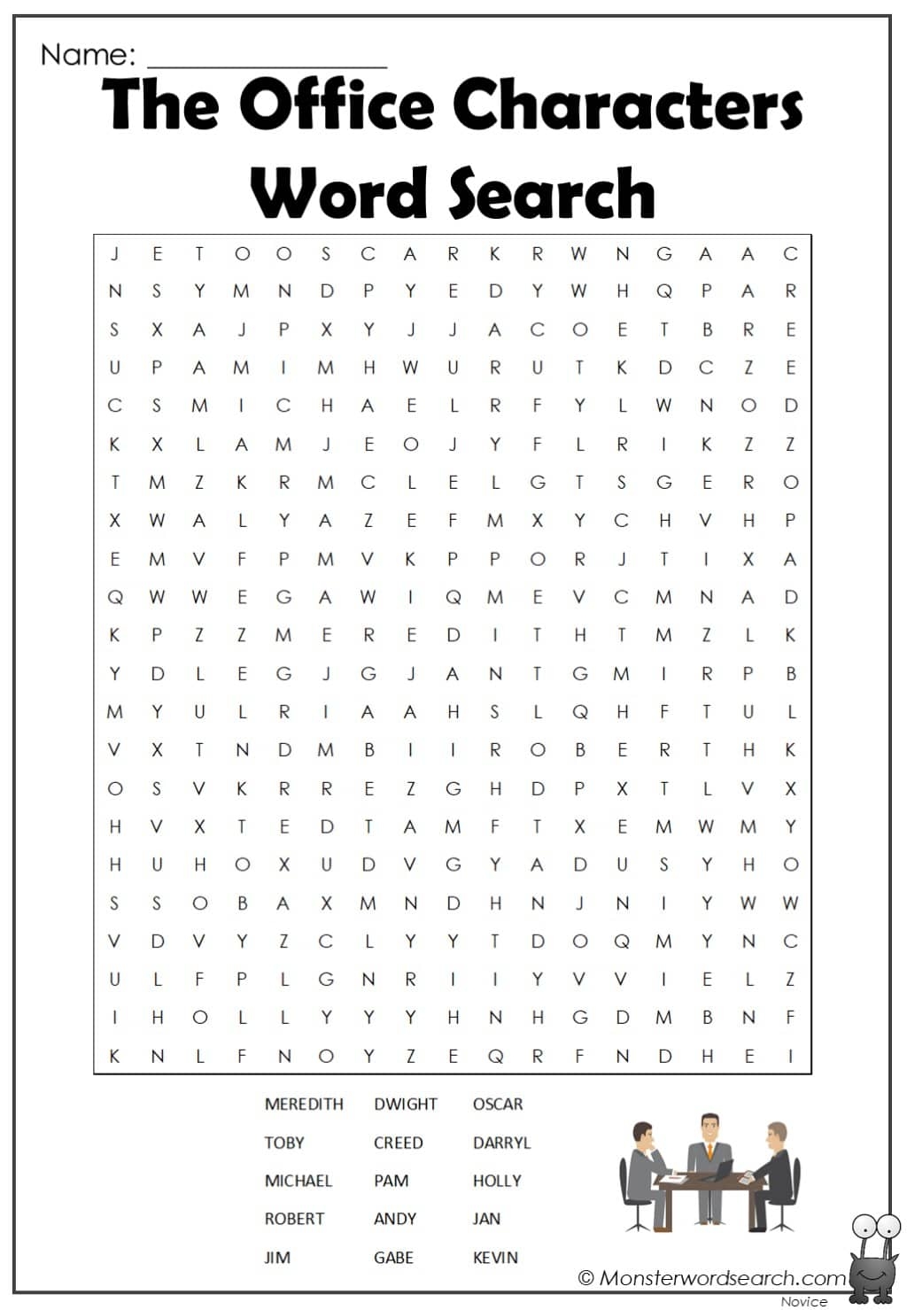 The Office Characters Word Search Monster Word Search