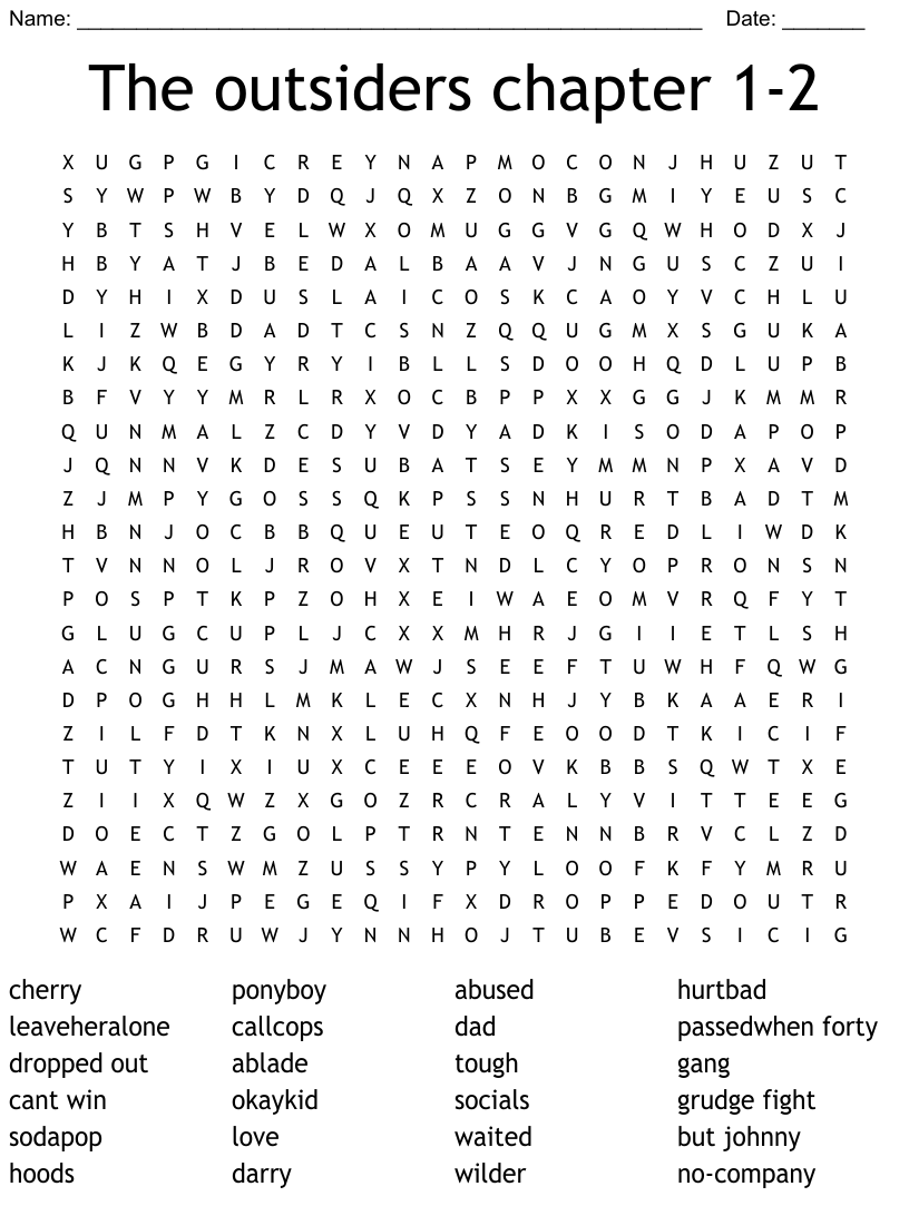 The Outsiders Chapter 1 2 Word Search WordMint