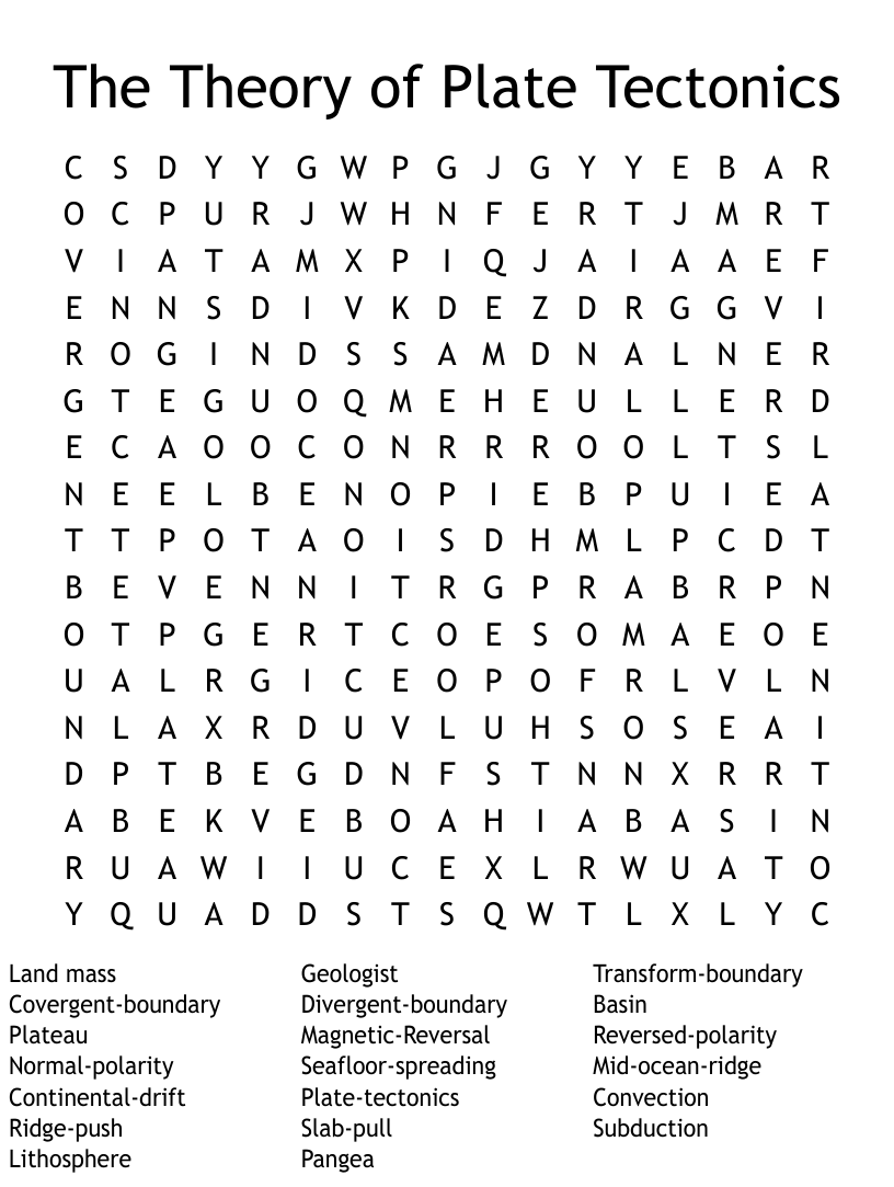 Plate Tectonics Word Search Answer Key