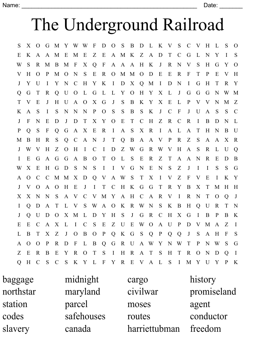 Underground Railroad Word Search