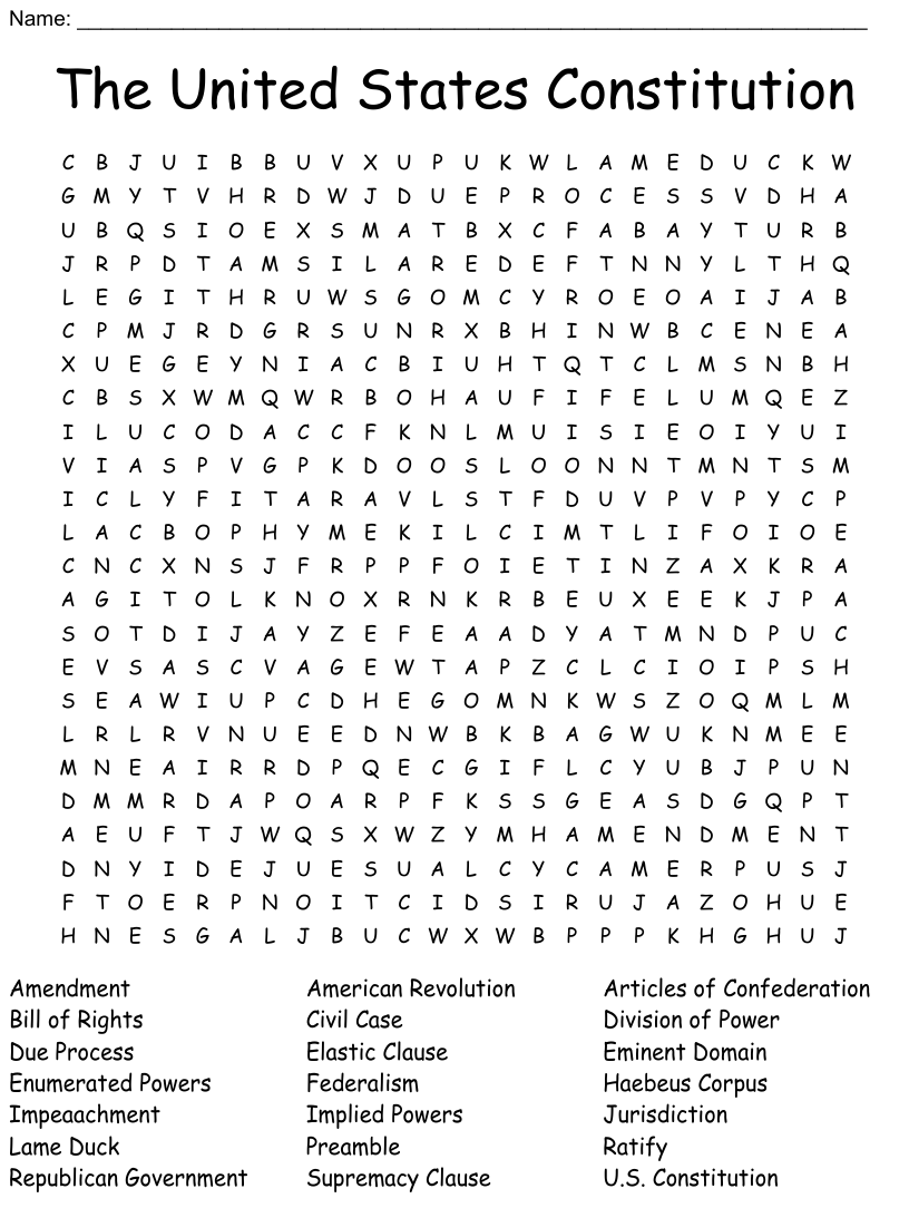 The United States Constitution Word Search WordMint