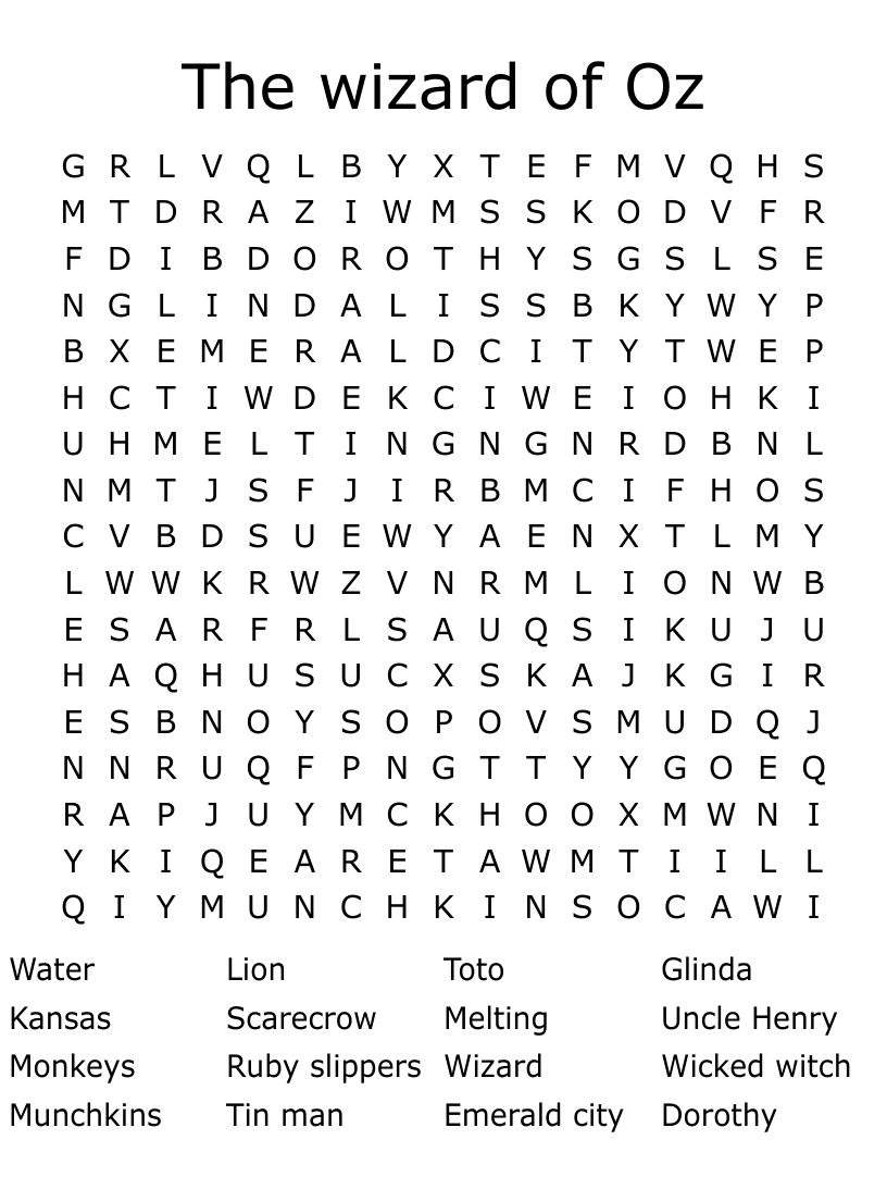 Wizard Of Oz Word Search
