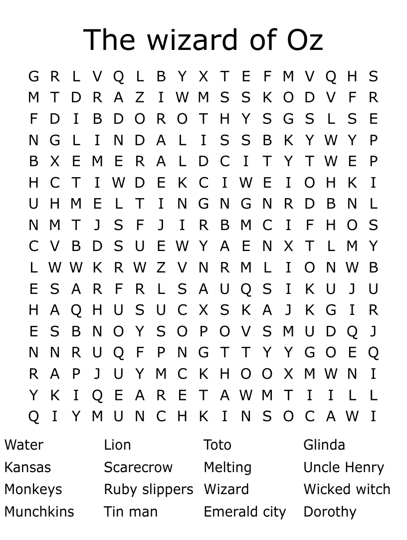 Wizard Word Search Printable