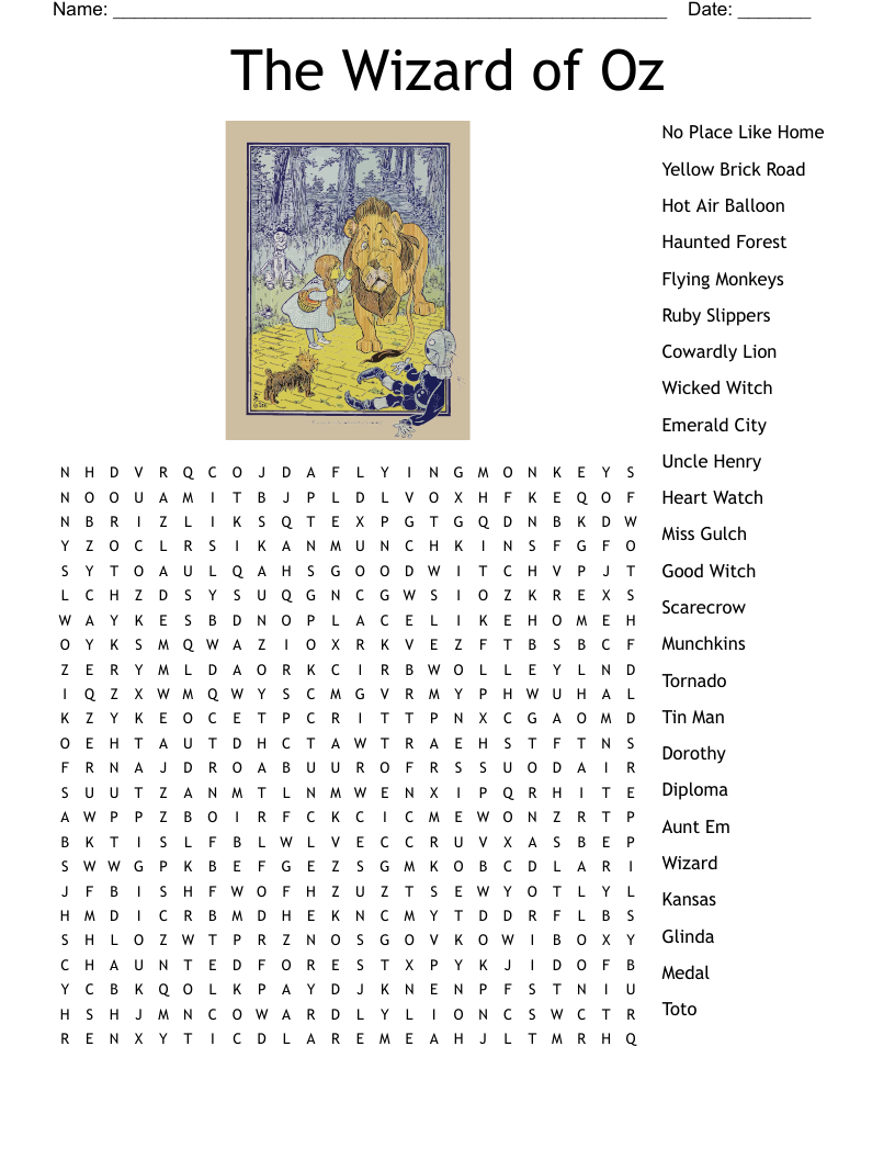 The Wizard Of Oz Word Search WordMint