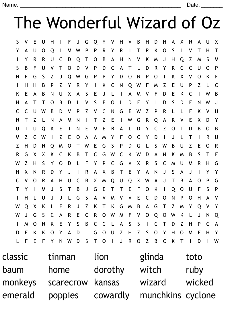 The Wonderful Wizard Of Oz Word Search WordMint