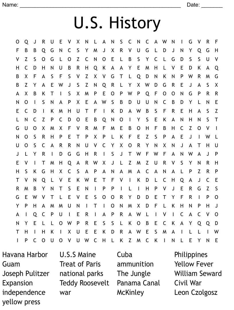 Us History Word Search Pdf