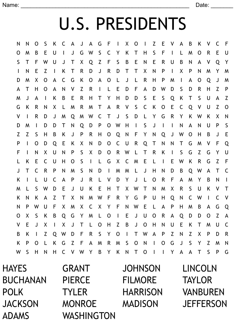 U S PRESIDENTS Word Search WordMint