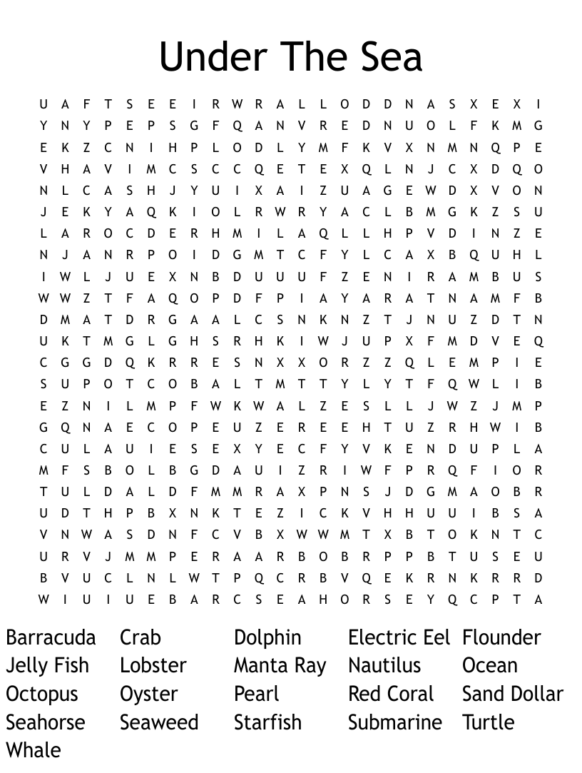 Word Search Under The Sea