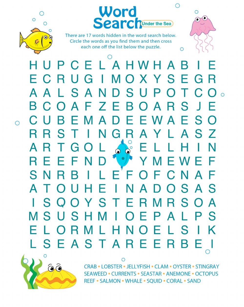 Under The Sea Word Search Worksheet