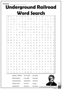 Underground Railroad Word Search Monster Word Search