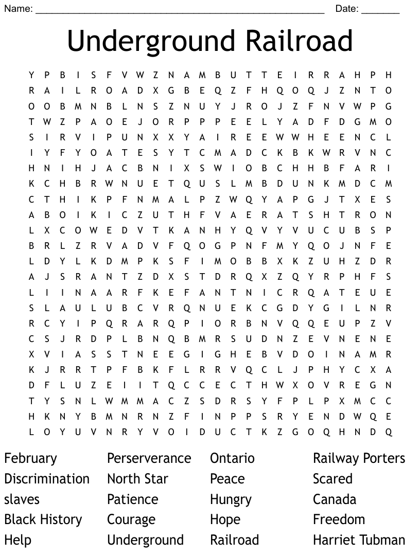 Underground Railroad Word Search WordMint