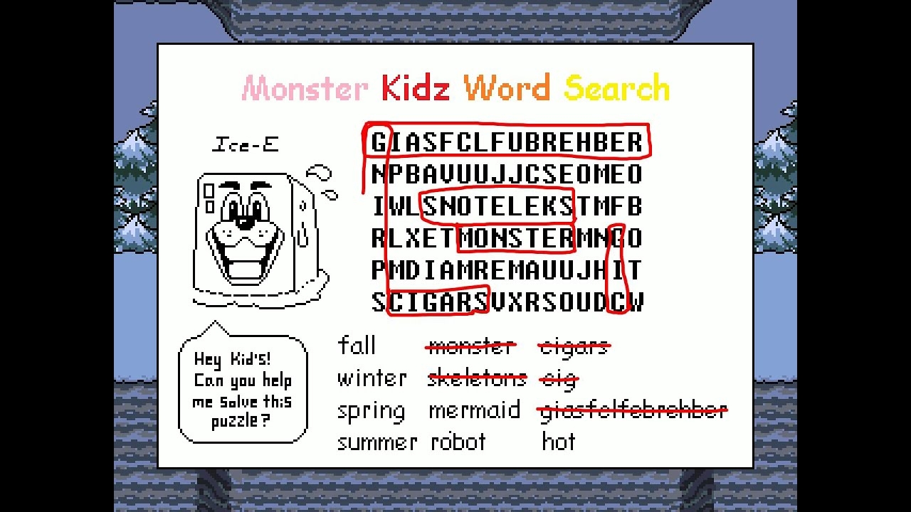 Undertale PC SOLVED Monster Kidz Word Search YouTube