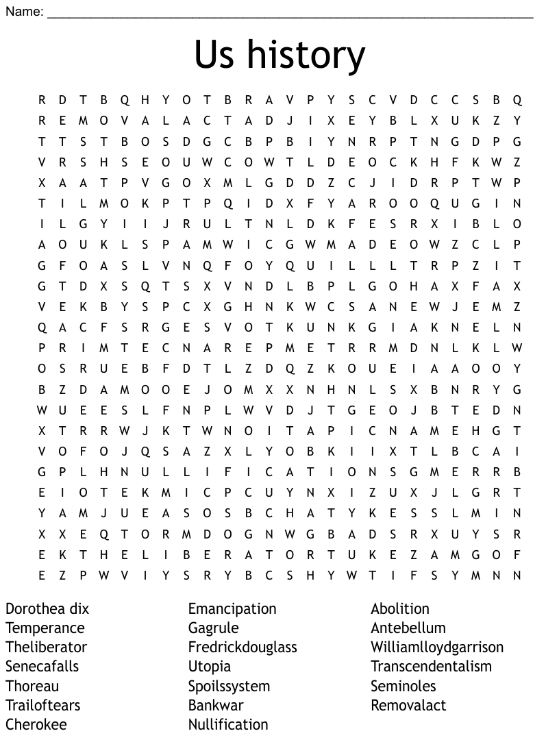 Us History Word Search WordMint