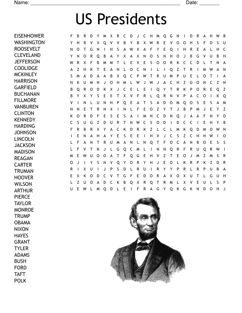 Us President Word Search