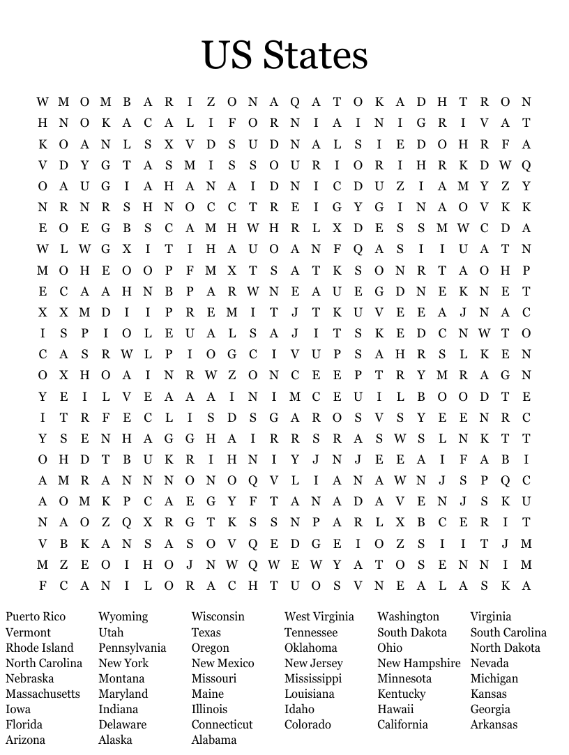 Usa Word Search Puzzles