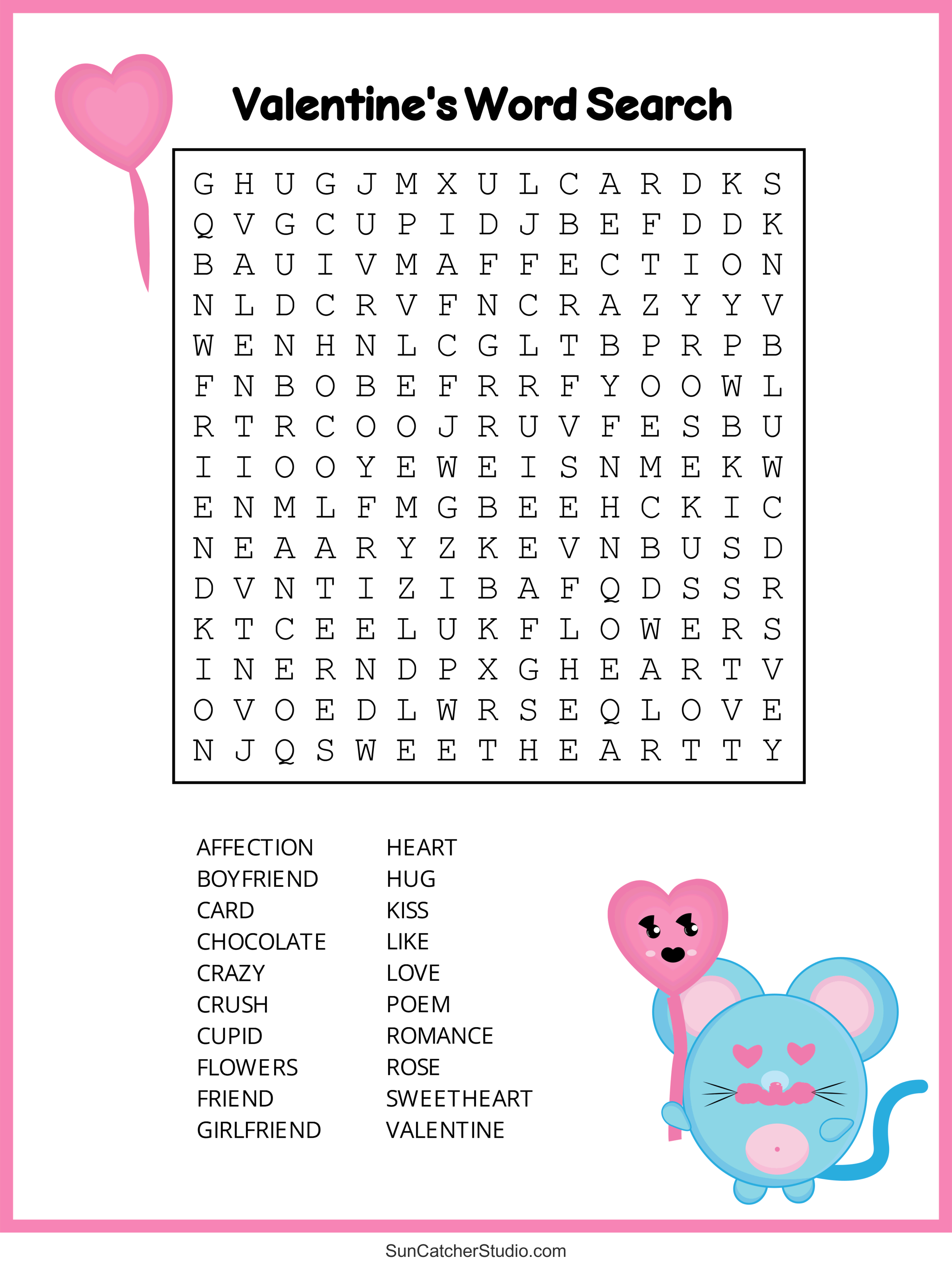 Valentine s Day Word Search Free Printable PDF Puzzles DIY Projects Patterns Monograms Designs Templates