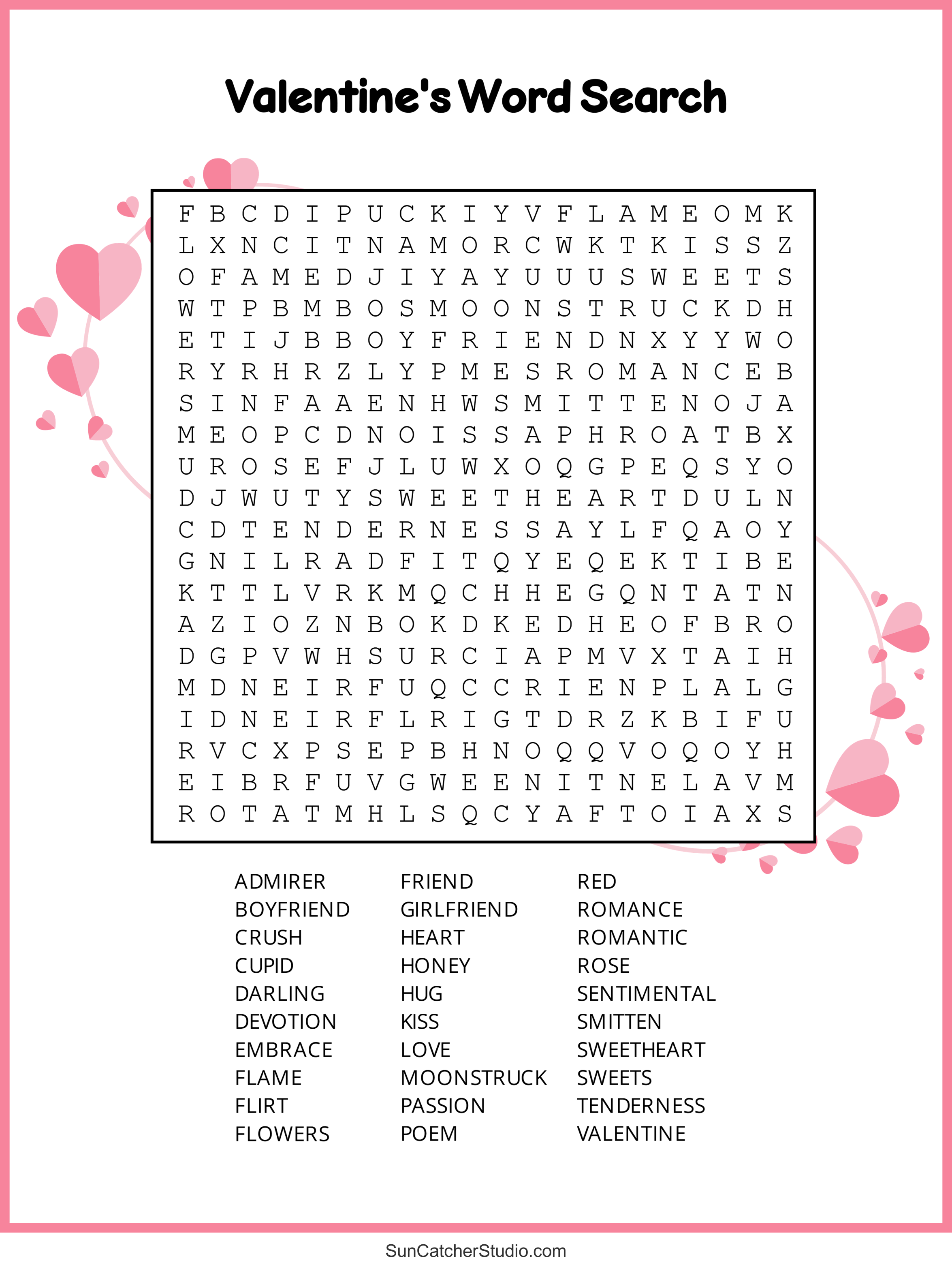 Valentine s Day Word Search Free Printable PDF Puzzles DIY Projects Patterns Monograms Designs Templates