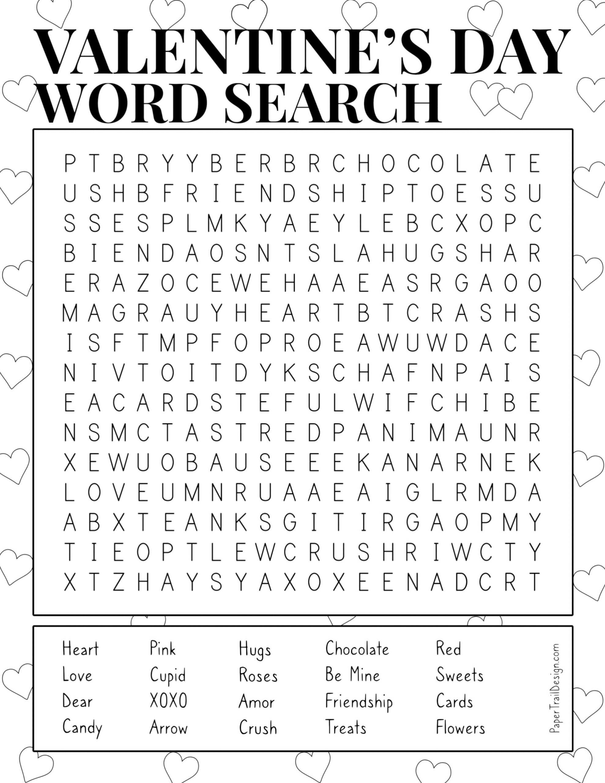 Valentine s Day Word Search Printable Paper Trail Design