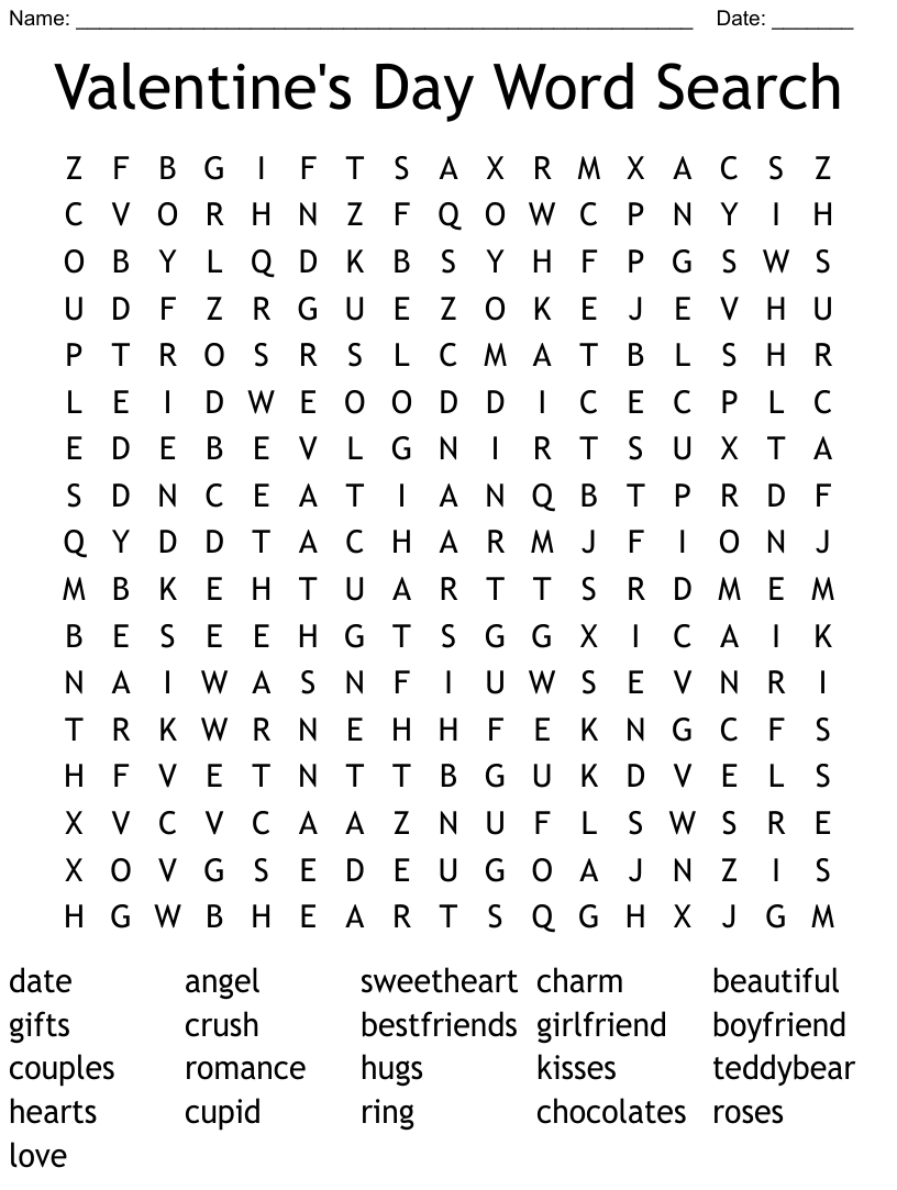 Valentine s Day Word Search WordMint
