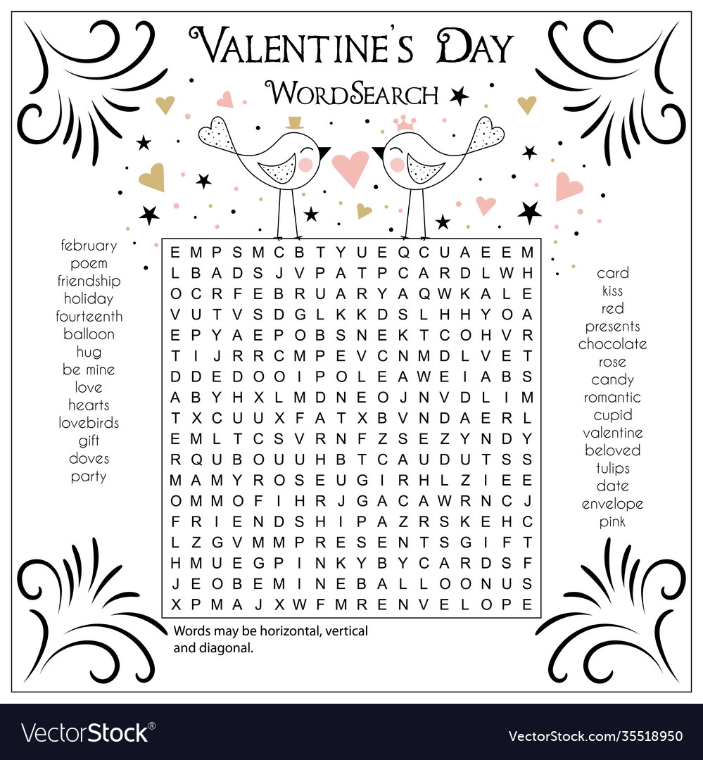 Valentines Day Word Search Puzzle Royalty Free Vector Image