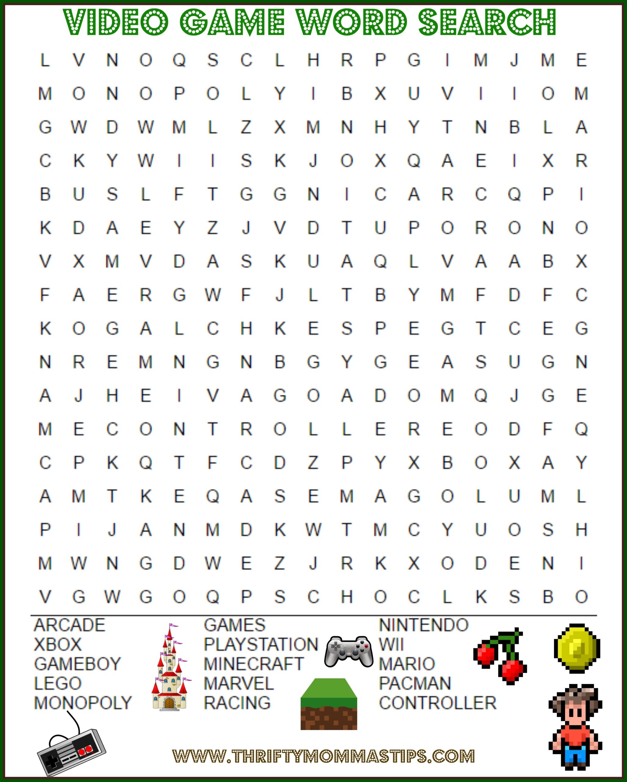 Video Game Themed Word Search For Kids Thrifty Mommas Tips