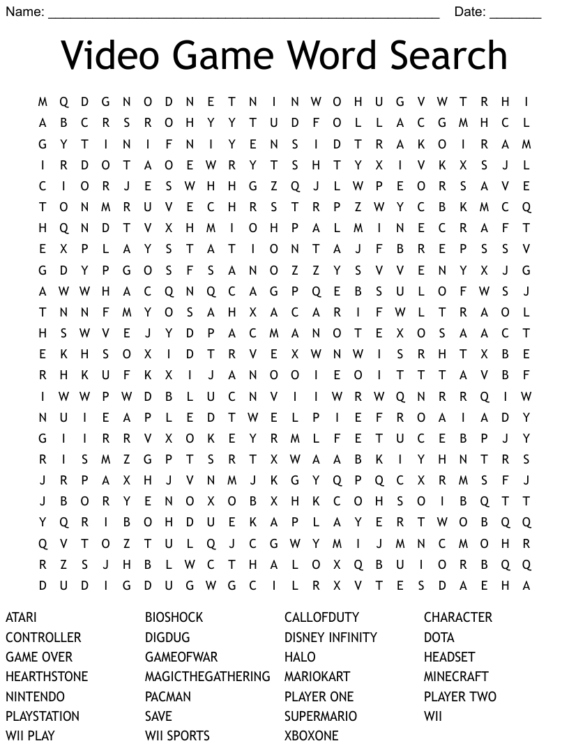 Video Game Word Search WordMint