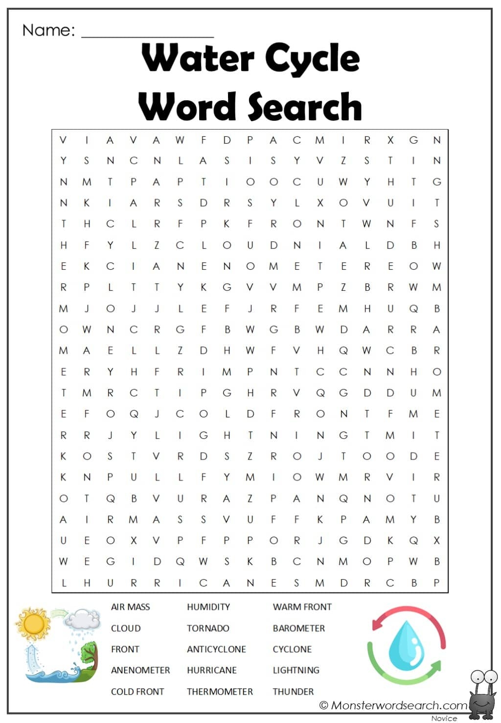 Water Cycle Word Search Monster Word Search