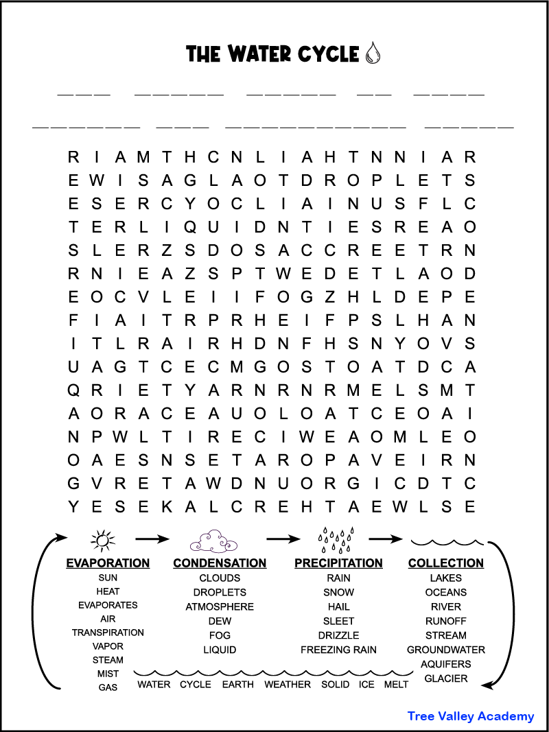 Water Cycle Word Search Tree Valley Academy