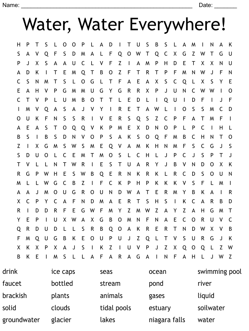 Water Word Search Pdf