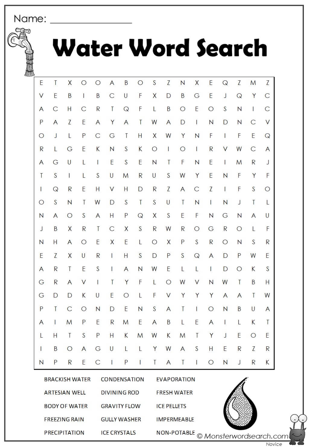 Water Word Search Monster Word Search