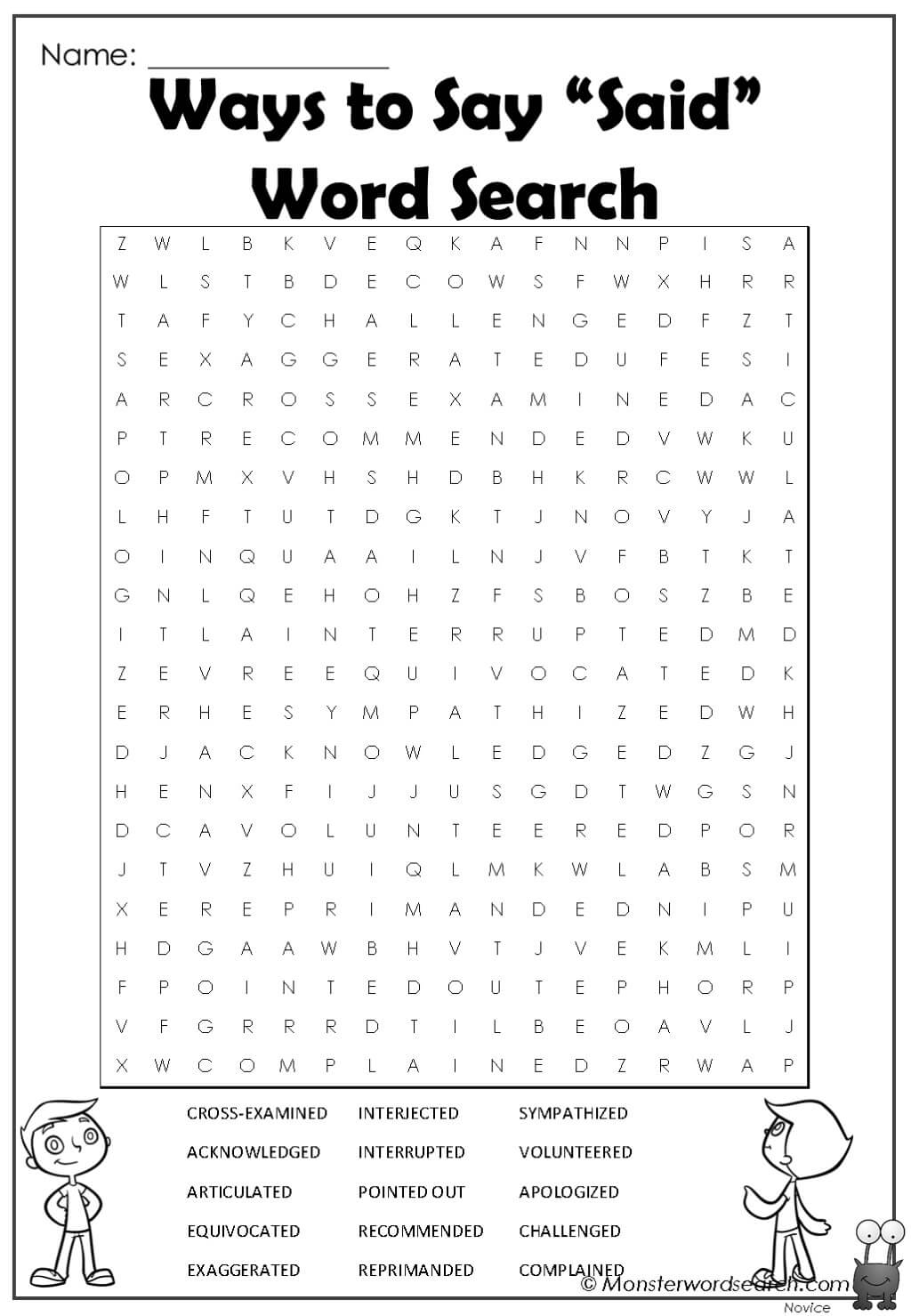 Ways To Say Said Word Search Monster Word Search