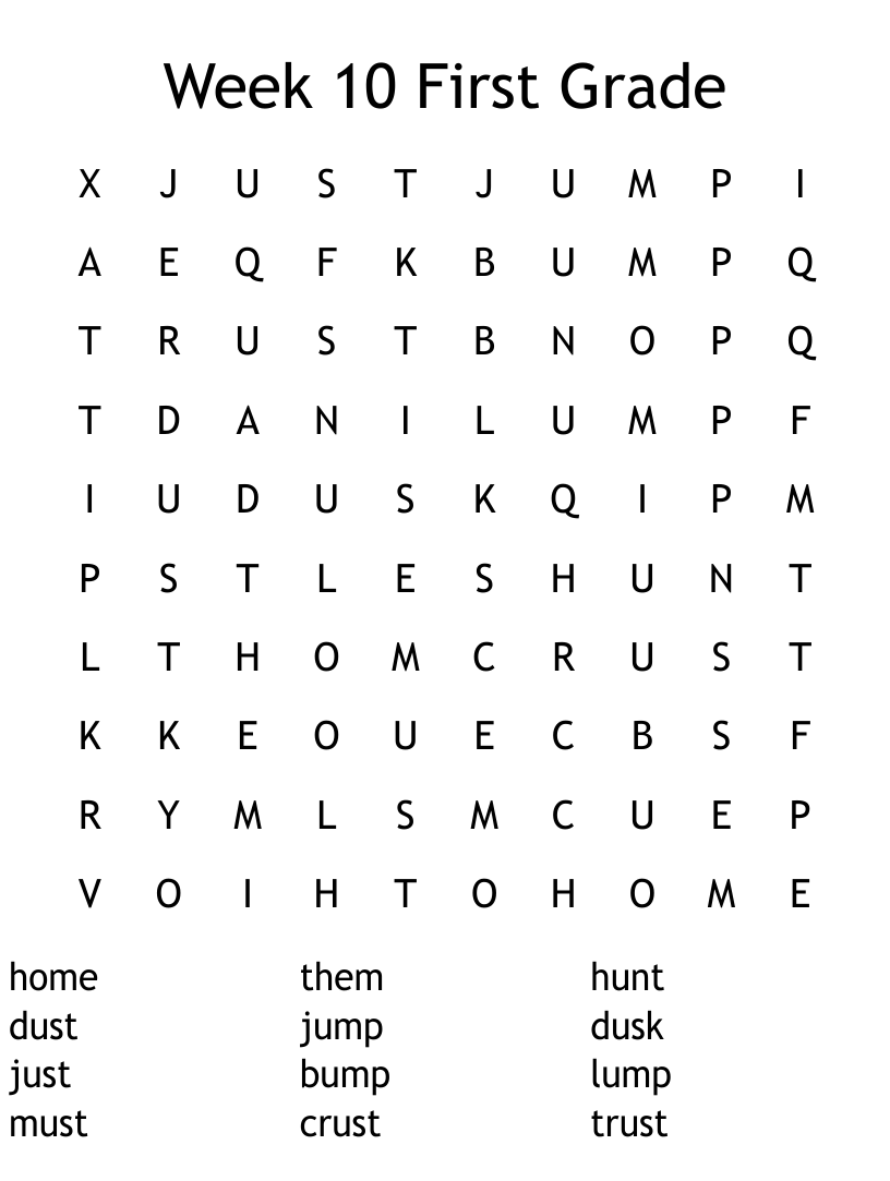 Week 10 First Grade Word Search WordMint