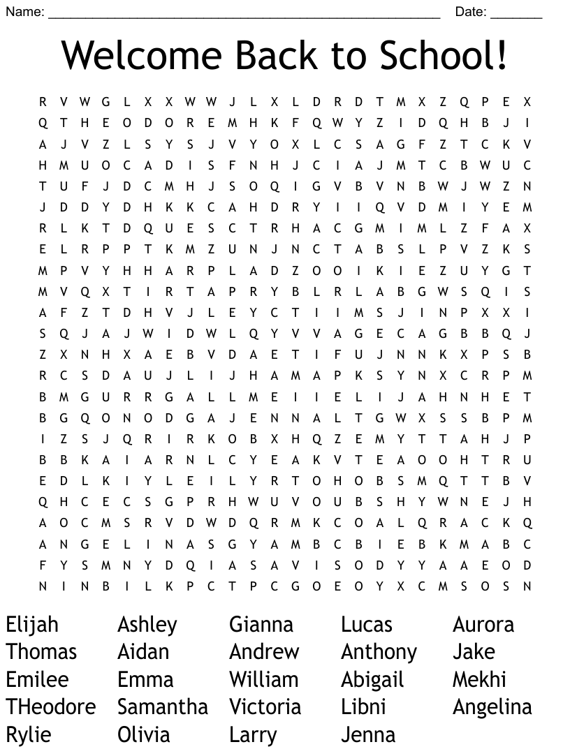 Back To School Word Search