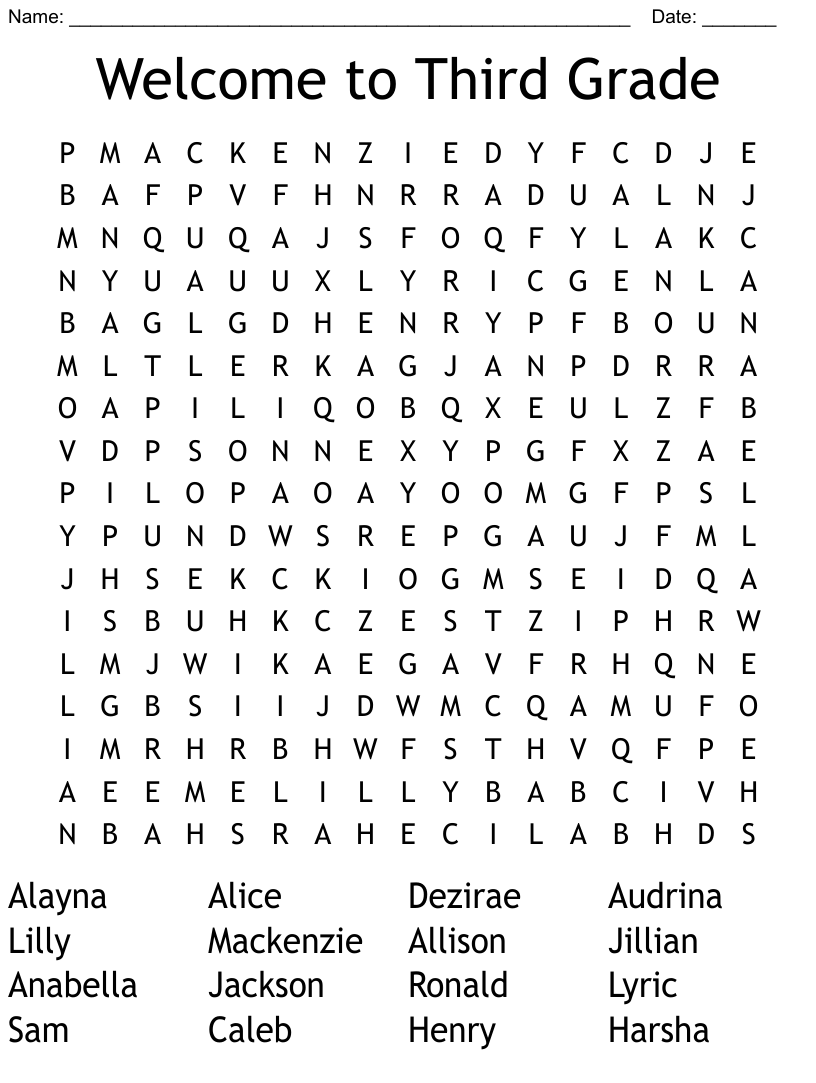 Welcome To Third Grade Word Search WordMint