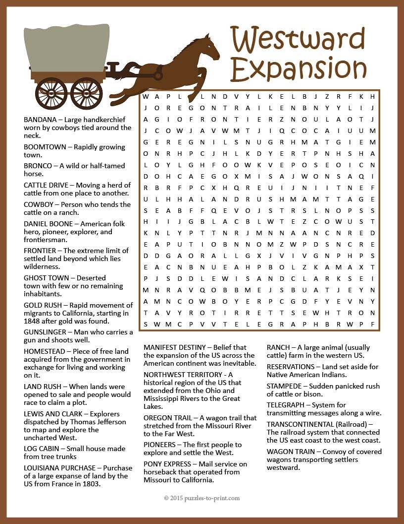 WESTWARD EXPANSION Word Search Puzzle Worksheet Activity Homeschool Social Studies Westward Expansion Westward Expansion Activities