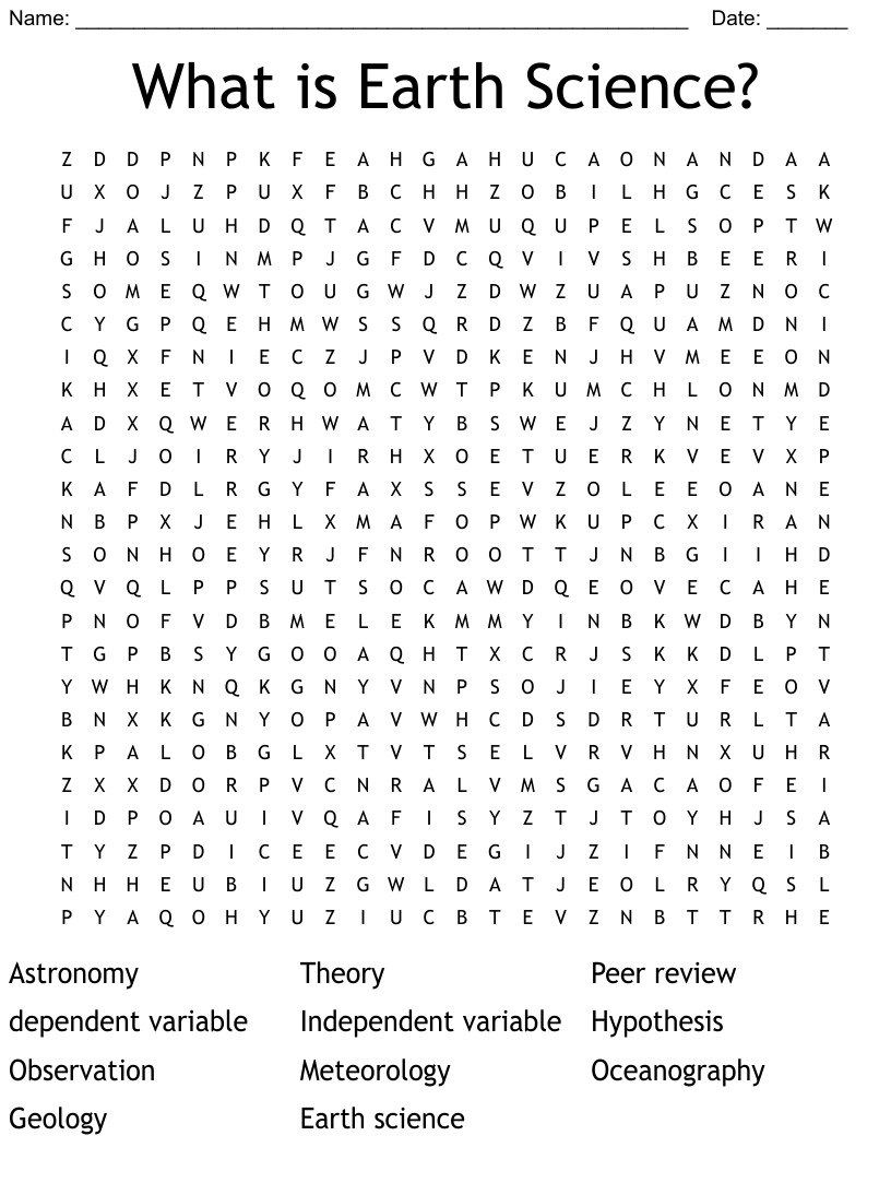 What Is Earth Science Word Search WordMint