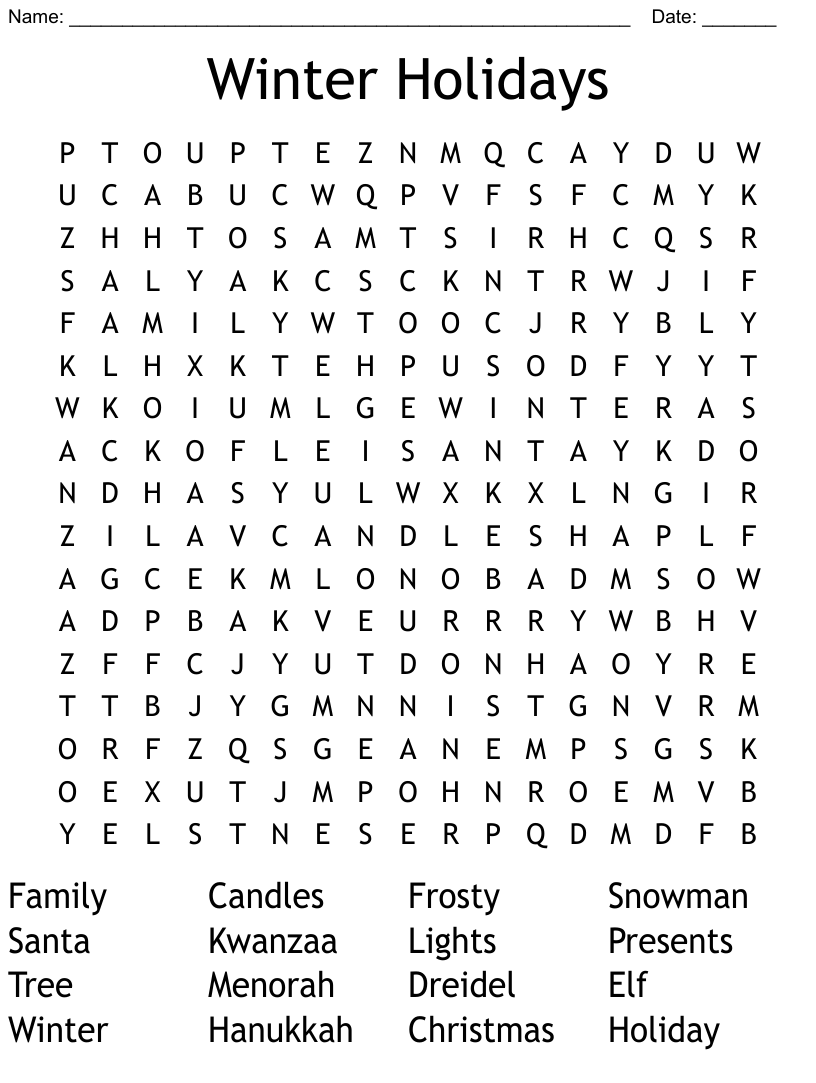 Holiday Word Search Pdf