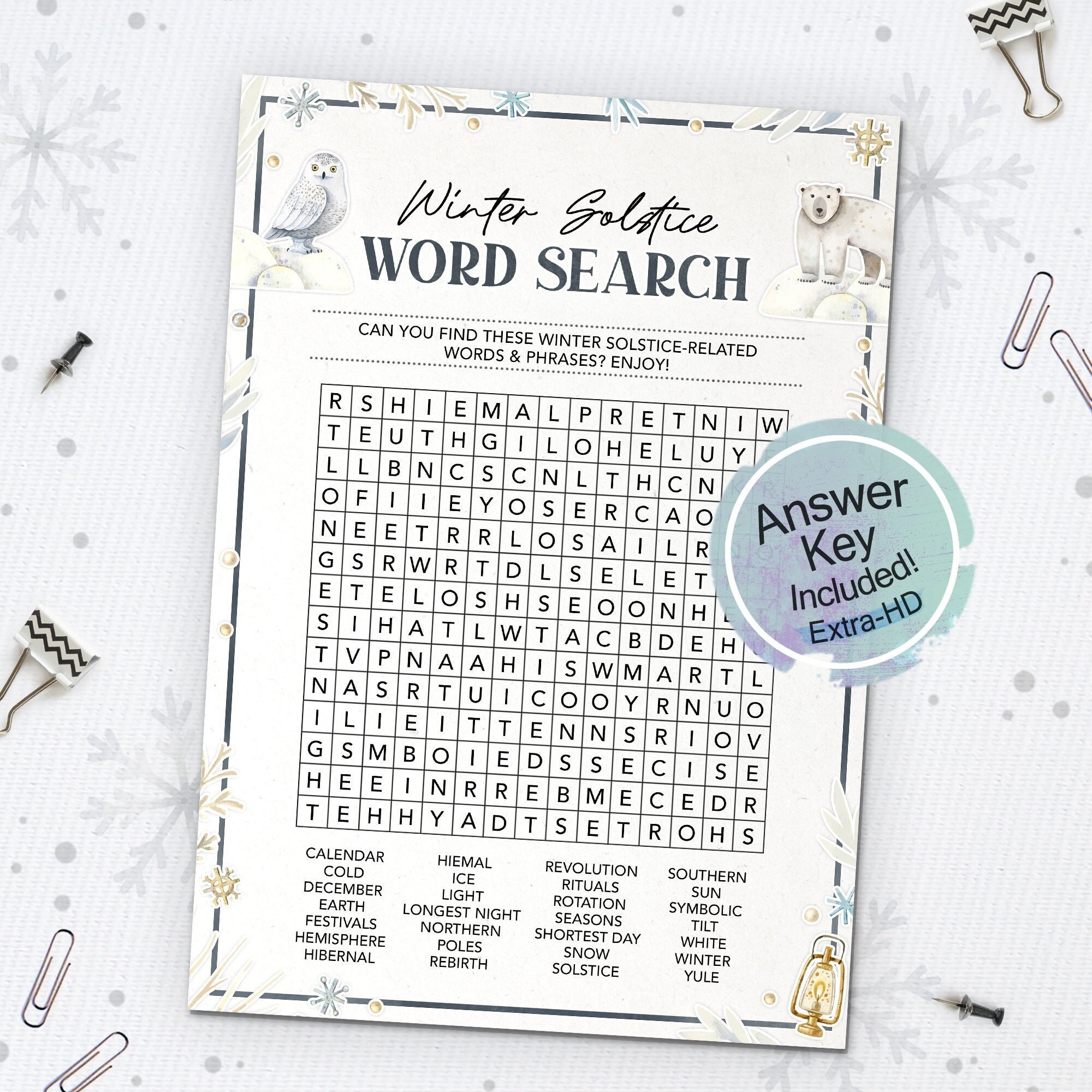 Winter Solstice Word Search Winter Word Search Game Etsy