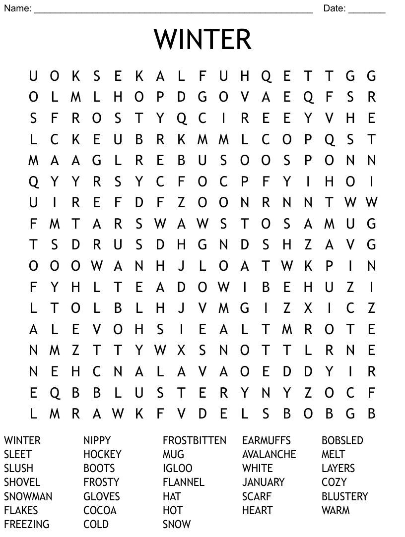 WINTER Word Search WordMint