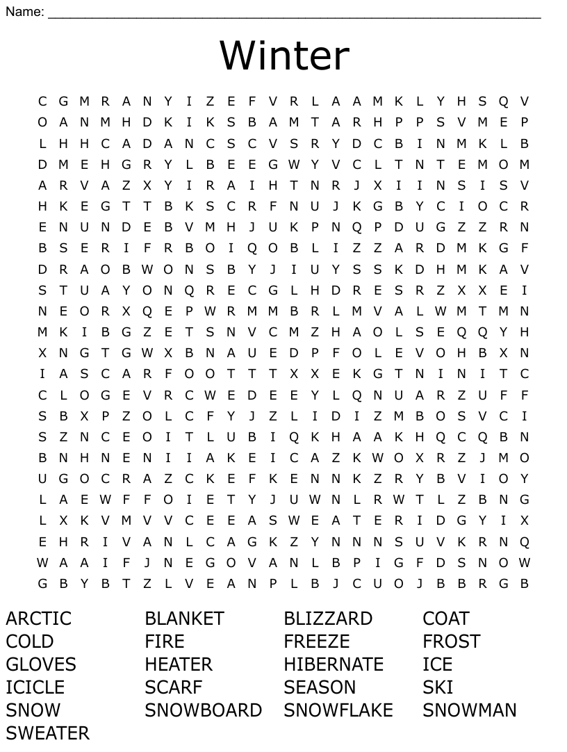 Winter Word Search Hard