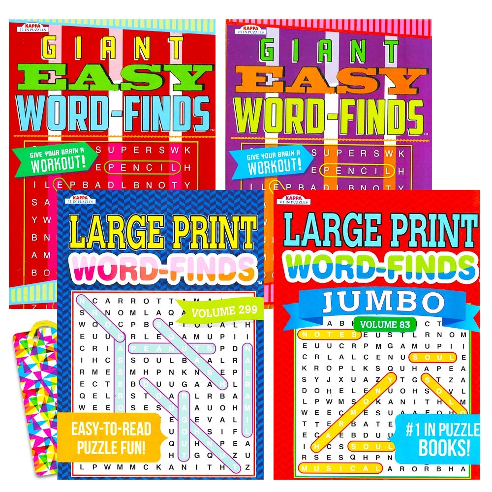 Word Find Puzzle Books For Adults Seniors Set Of 4 Jumbo Word Search Books With Large Print Over 380 Pages Total With Bookmark 