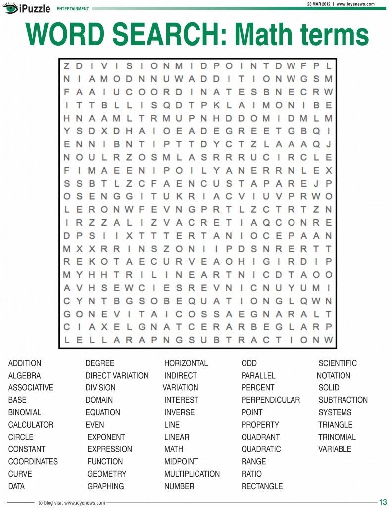 Word Search Math Terms Ieyenews Math Word Search Math Words Math Vocabulary