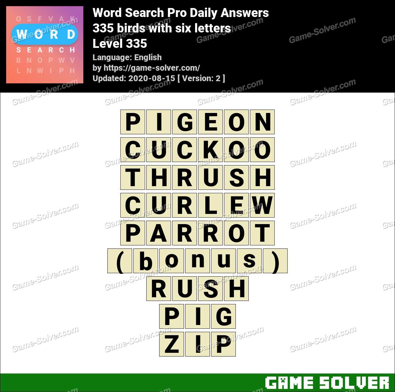 Word Search Pro 335 Birds With Six Letters Answers Game Solver