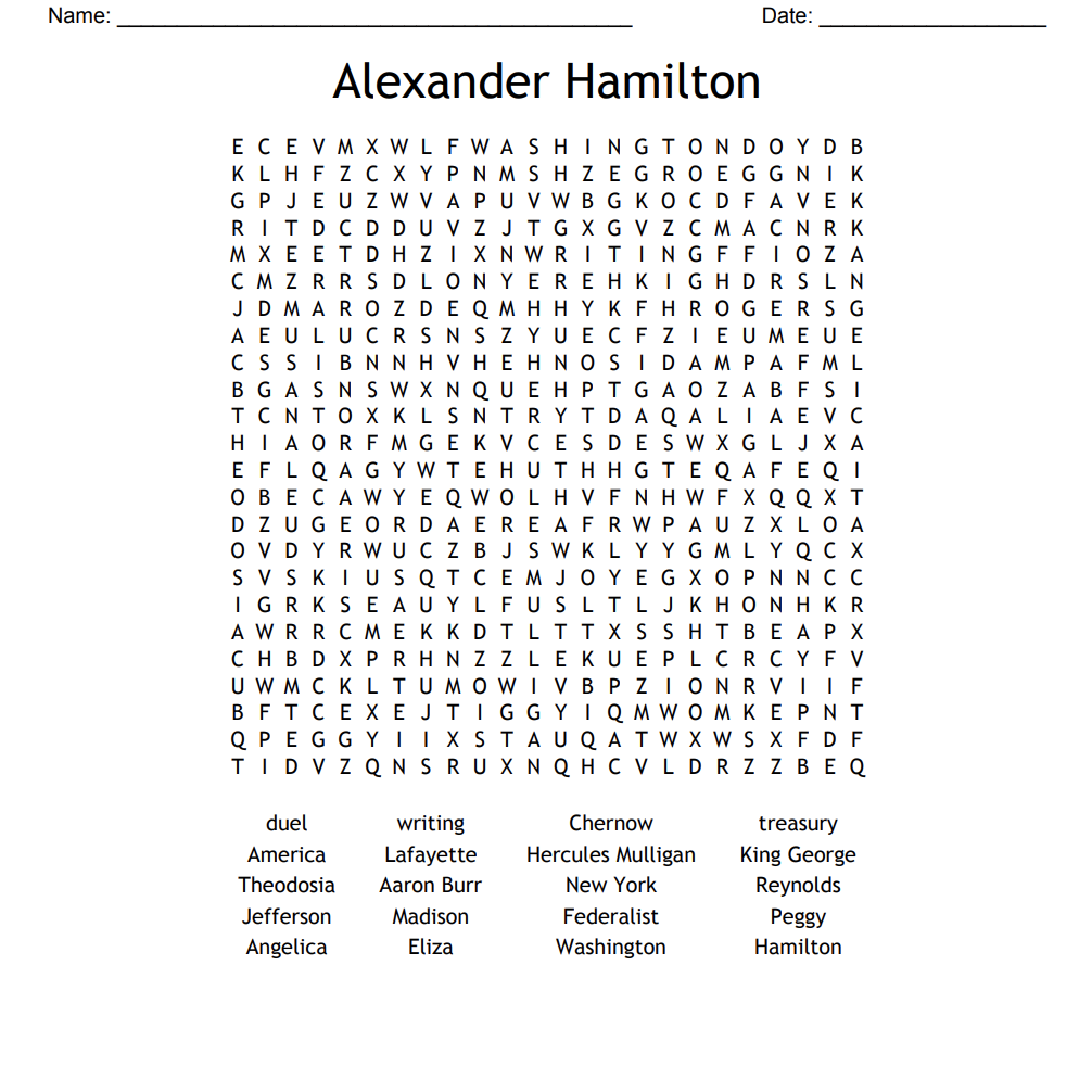 Word Searches Crossword Puzzles Teaching History With Hamilton
