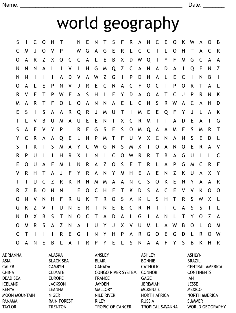 World Geography Word Search WordMint